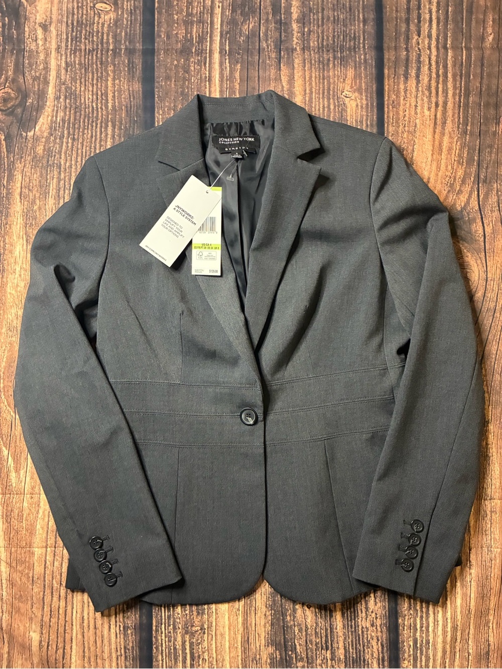 Jones New York Charcoal Single-Button Tailored Blazer